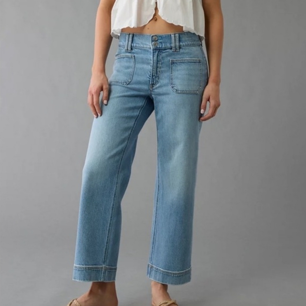 AE Stovepipe Crop Jean Size 14 Short 32W Stretch High Rise Trendy‎